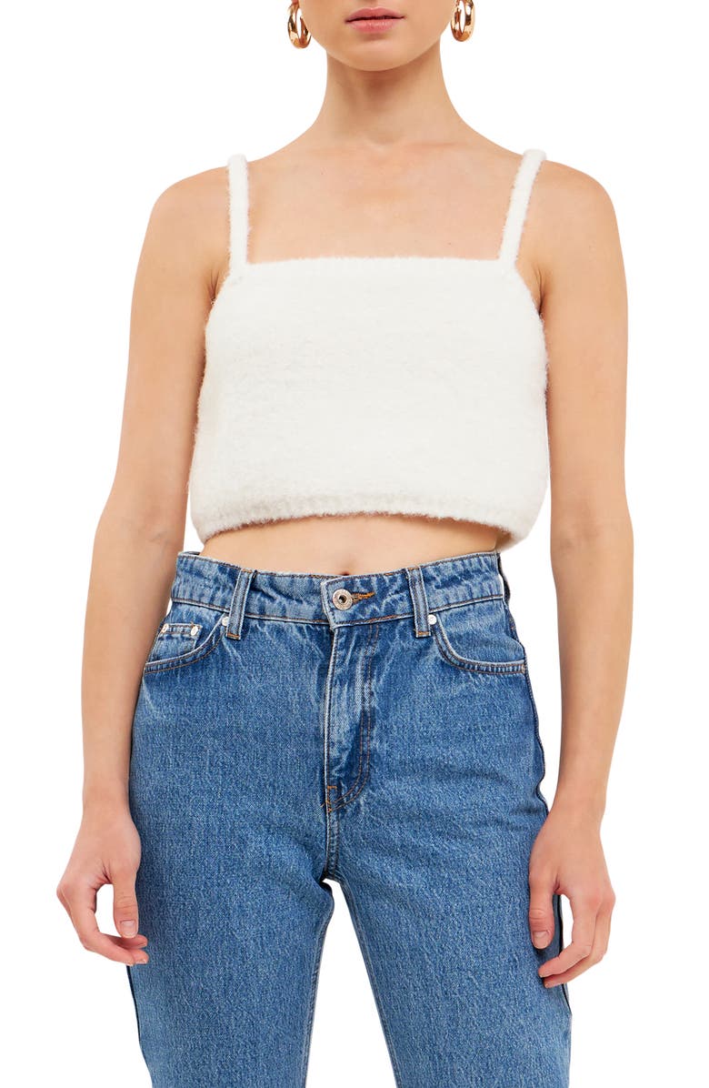 English Factory Fuzzy Crop Sweater Tank, Main, color, Cream