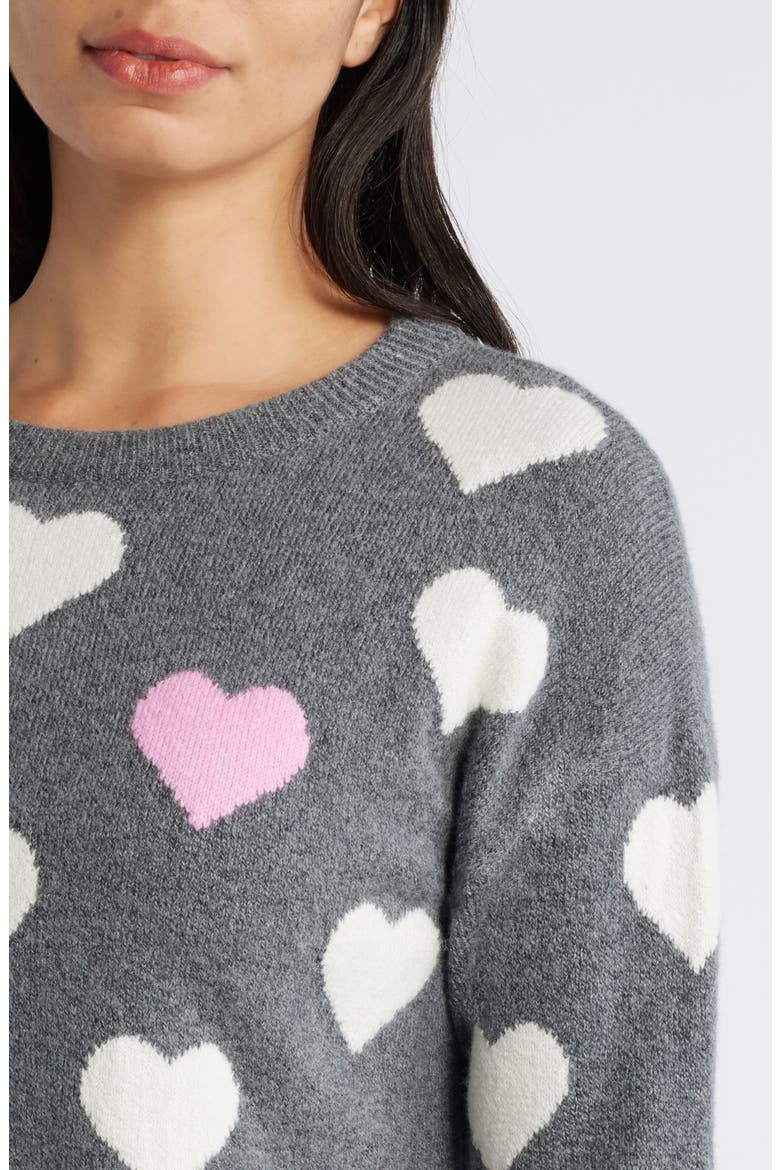 Hearts Jacquard Crewneck Sweater, Alternate, color, GREY- IVORY POP HEART