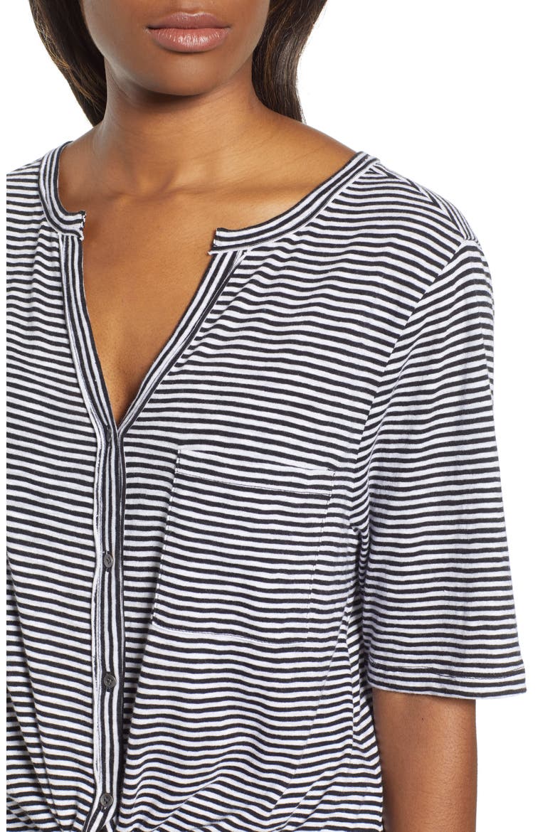 Tie Front Tee, Alternate, color, BLACK- WHITE EVEN STRIPE