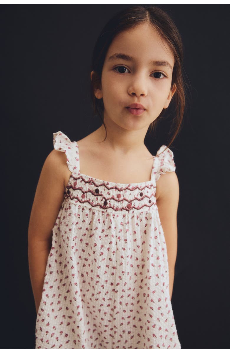 H&M Floral-print Cotton Romper Suit, Alternate, color, White/Floral