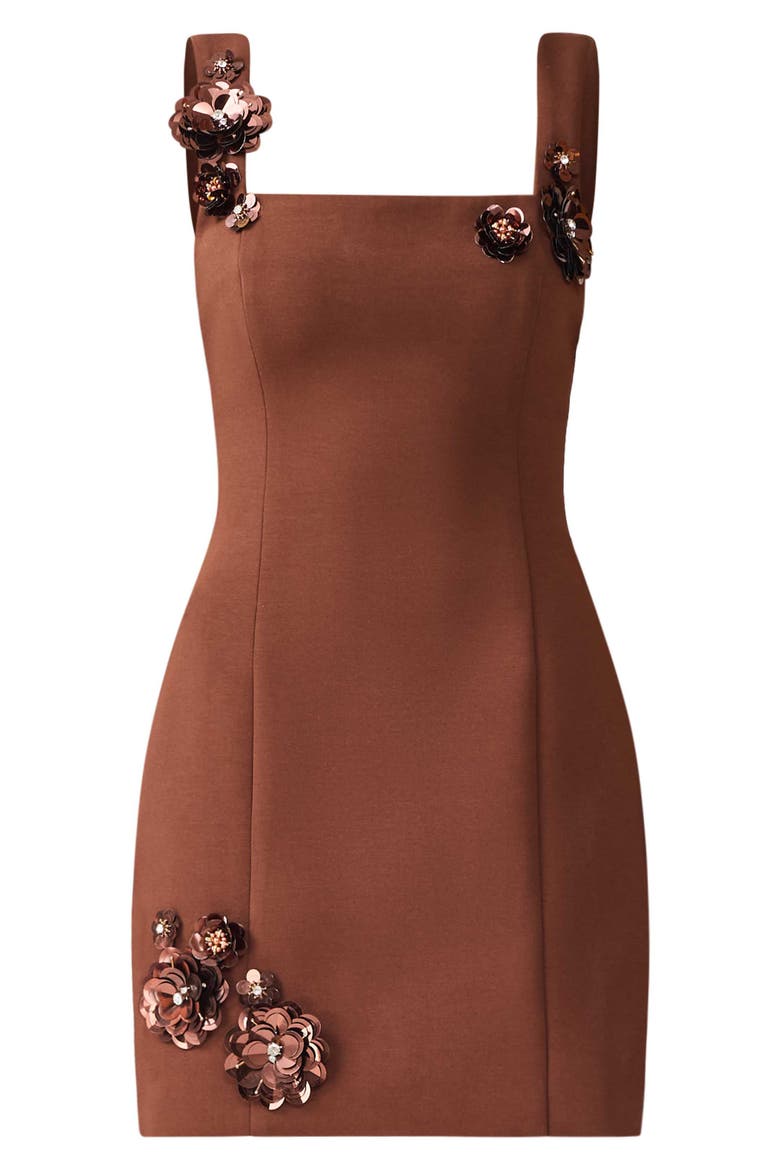 Emma Floral Appliqué Cocktail Minidress, Alternate, color, BROWN
