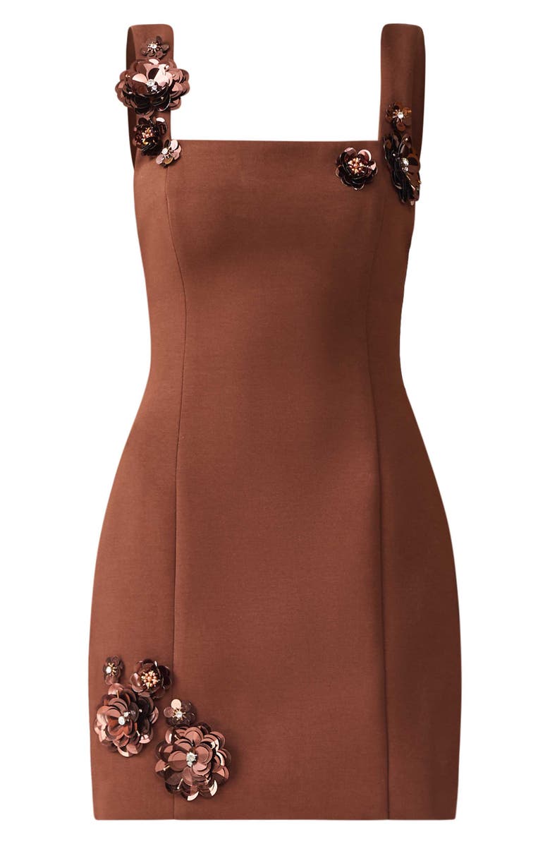 Elliatt Emma Floral Appliqué Cocktail Minidress, Alternate, color, Brown