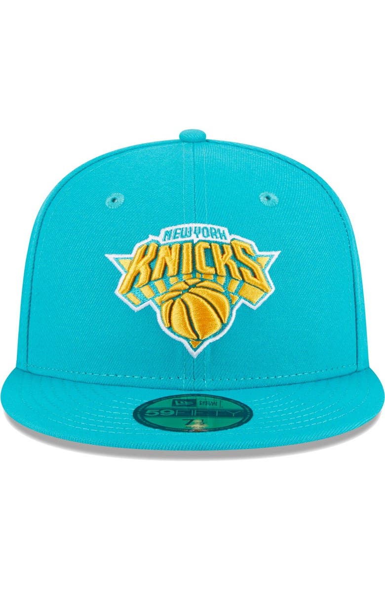 New Era Men's New Era Turquoise New York Knicks 2-Time Champions Breeze Grilled Yellow Undervisor 59FIFTY Fitted Hat, Alternate, color, 