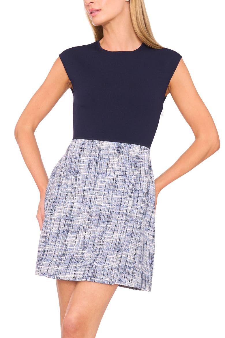 Mixed Media Minidress, Alternate, color, BARITONE BLUE
