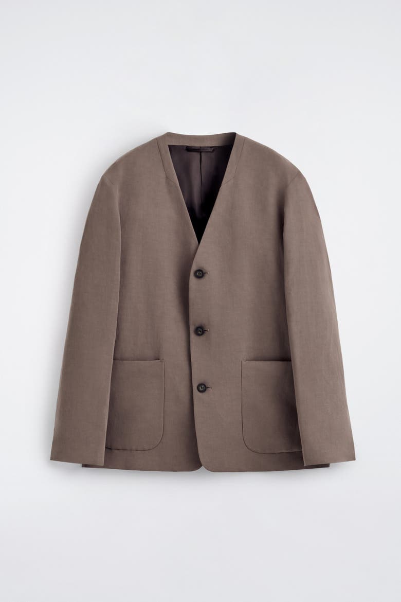 Collarless Linen-Blend Blazer, Alternate, color, BROWN