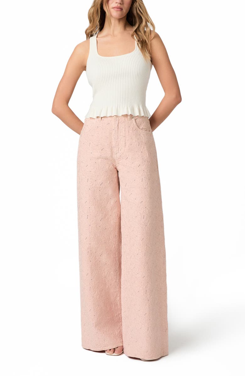 PAIGE Cameron High Waist Wide Leg Jeans, Alternate, color, Sunset Peach Embroidered