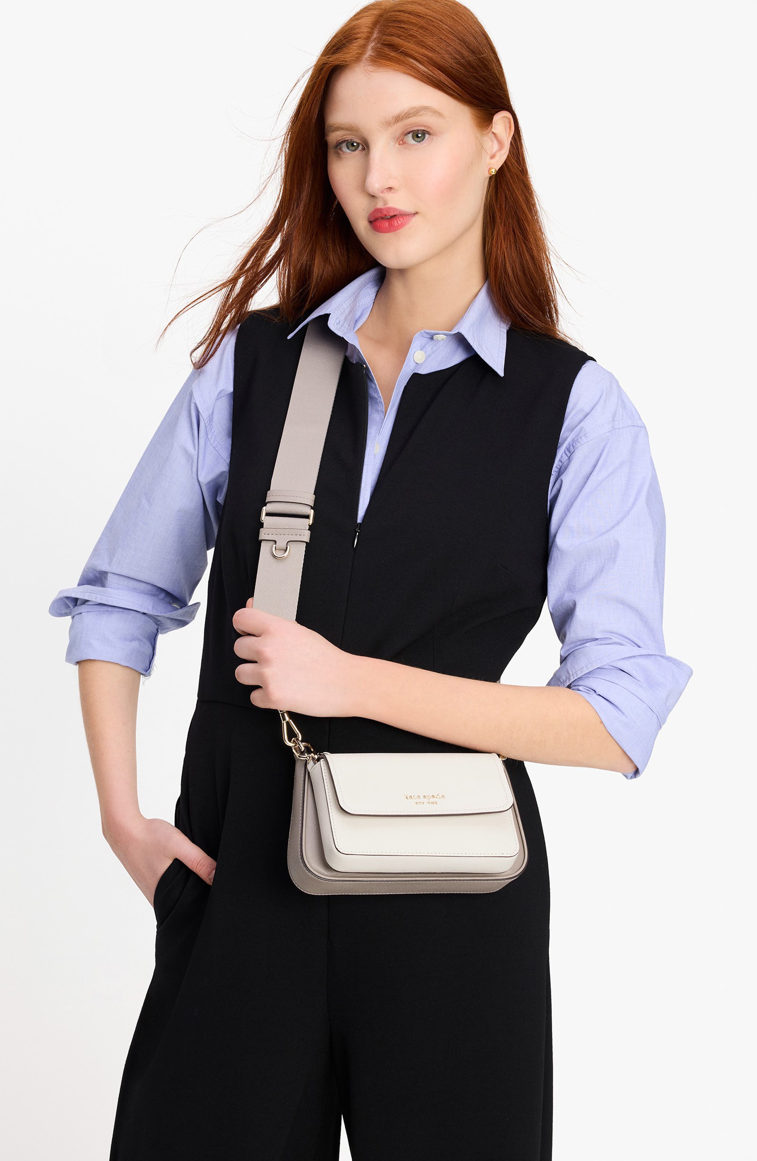 Kate Spade New York double up colorblock leather crossbody bag, Alternate, color, Warm Taupe/ Ivory