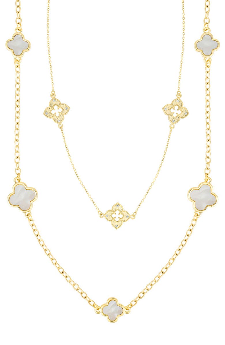 Adornia Set of 2 Assorted Clover Station Necklaces, Main, color, Gold