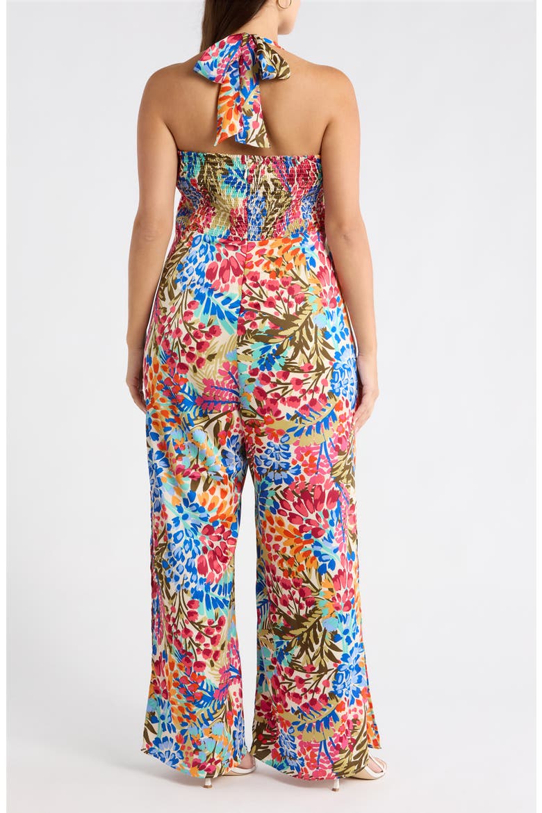 Floral Magic Moment Satin Halter Jumpsuit, Alternate, color, BLUE-PINK