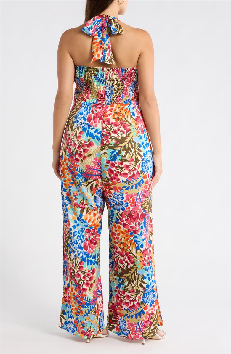 SUGARLIPS Floral Magic Moment Satin Halter Jumpsuit, Alternate, color, Blue-Pink
