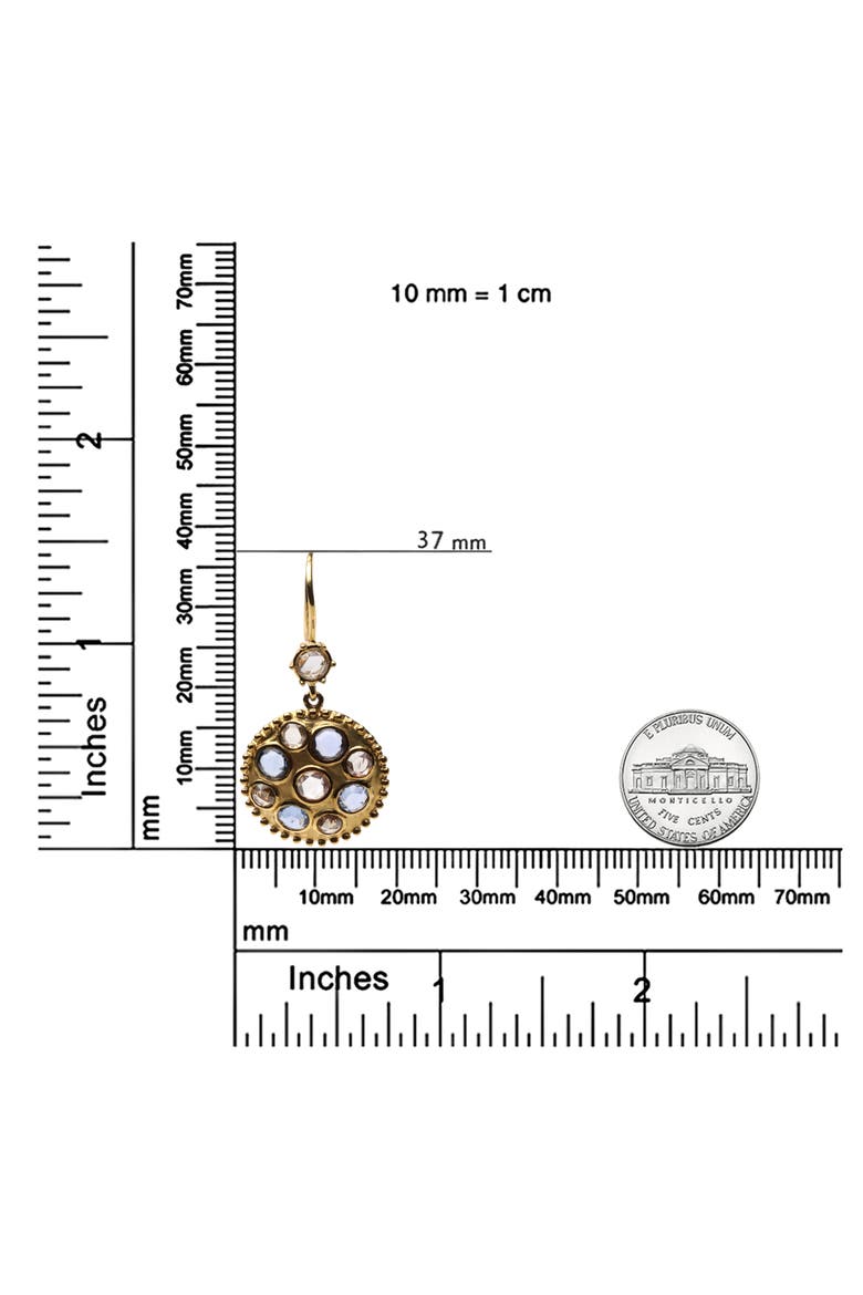 18K Gold 1 2/3 Cttw Diamond and Blue Sapphire Gemstone Medallion Dangle Earrings, Alternate, color, Yellow