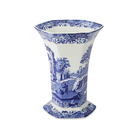 Blue Italian Hexagonal Vase 10.5"