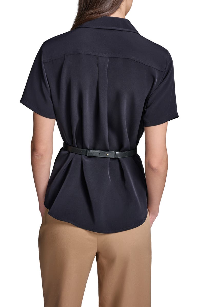 KARL LAGERFELD PARIS Belted Button-Up Shirt, Alternate, color, Midnight Navy