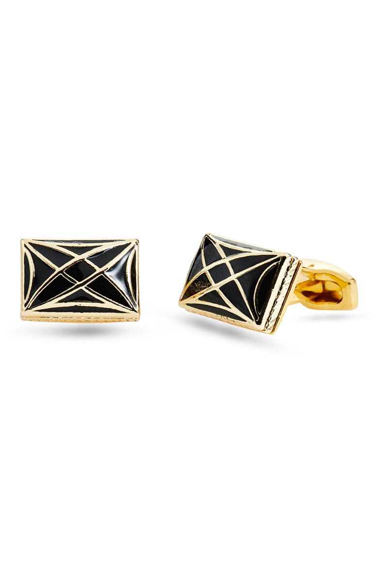 Two Tone Rectangular Cuff Links, Main, color, BLACK