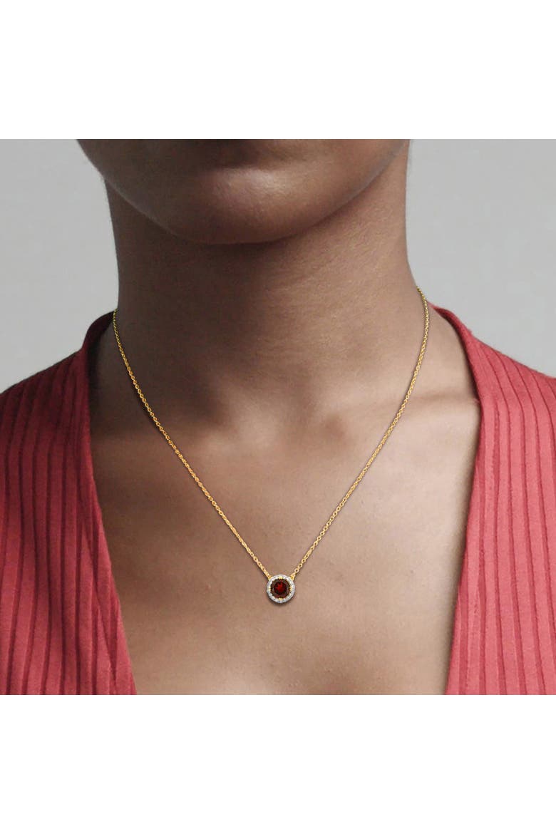 Gemstones Halo Necklace Plated-Silver, Alternate, color, Garnet/Yellow-Plated
