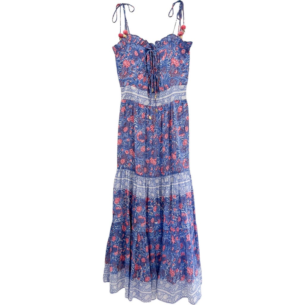 Alicia Bell Libra Ruffle Tiered Cotton & Silk Cover-up Sundress In Blue Pink Print
