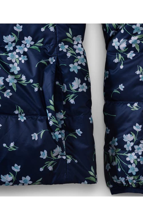 Lands' End Wanderweight Reversible Packable Down Jacket In Navy/deep Sea Navy Floral