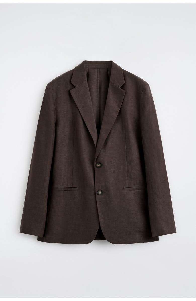 COS Single-breasted Linen Blazer, Alternate, color, Dark Brown