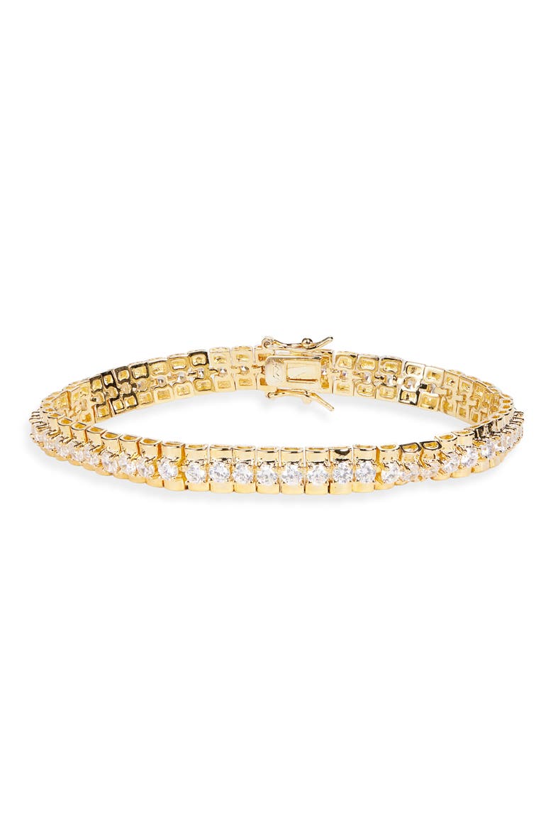 Cubic Zirconia Inset Tennis Bracelet, Main, color, CLEAR- GOLD
