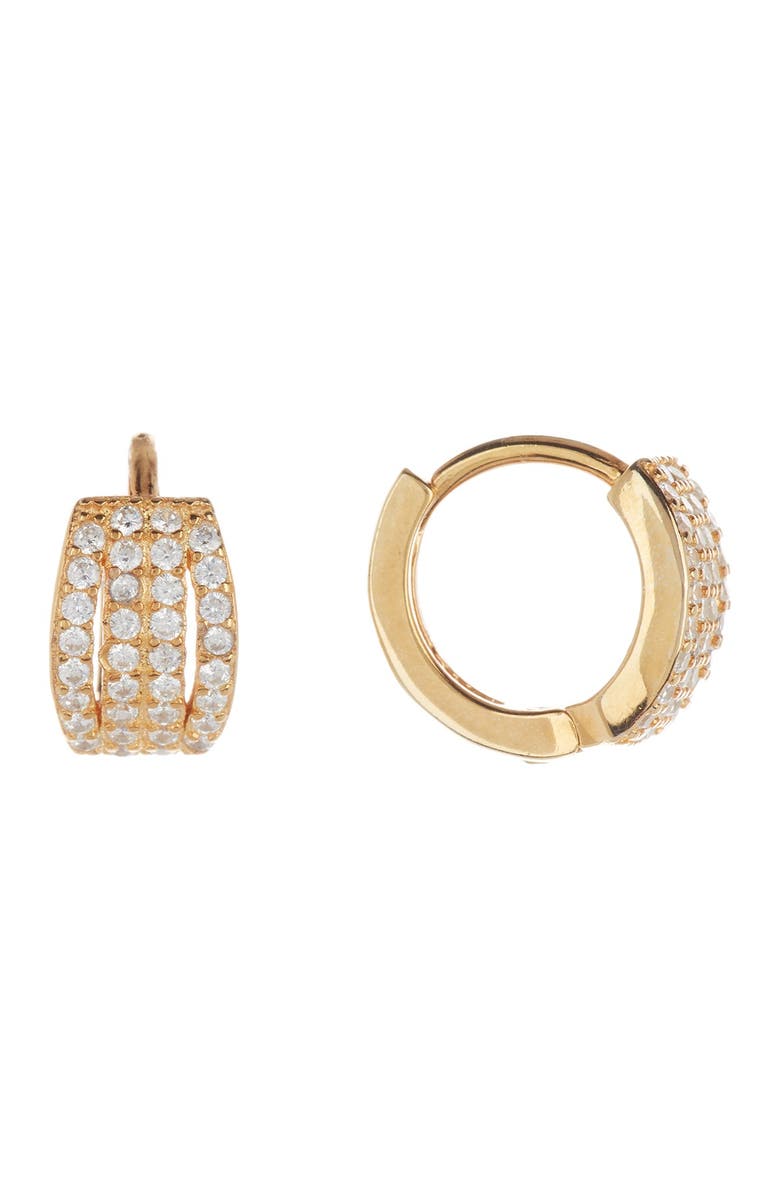 SAVVY CIE JEWELS 18K Yellow Gold Vermeil Micro Pavé CZ Huggie Earrings, Alternate, color, 