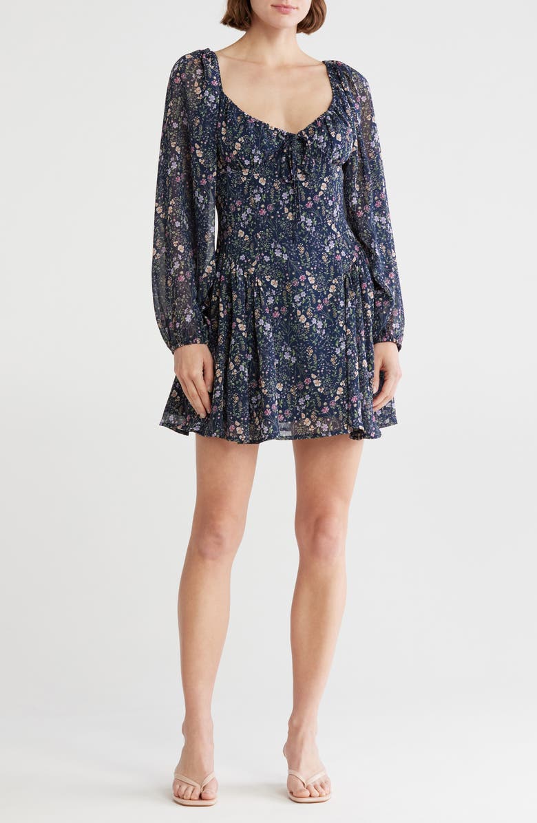 Lush Long Sleeve Minidress, Main, color, Navy Floral