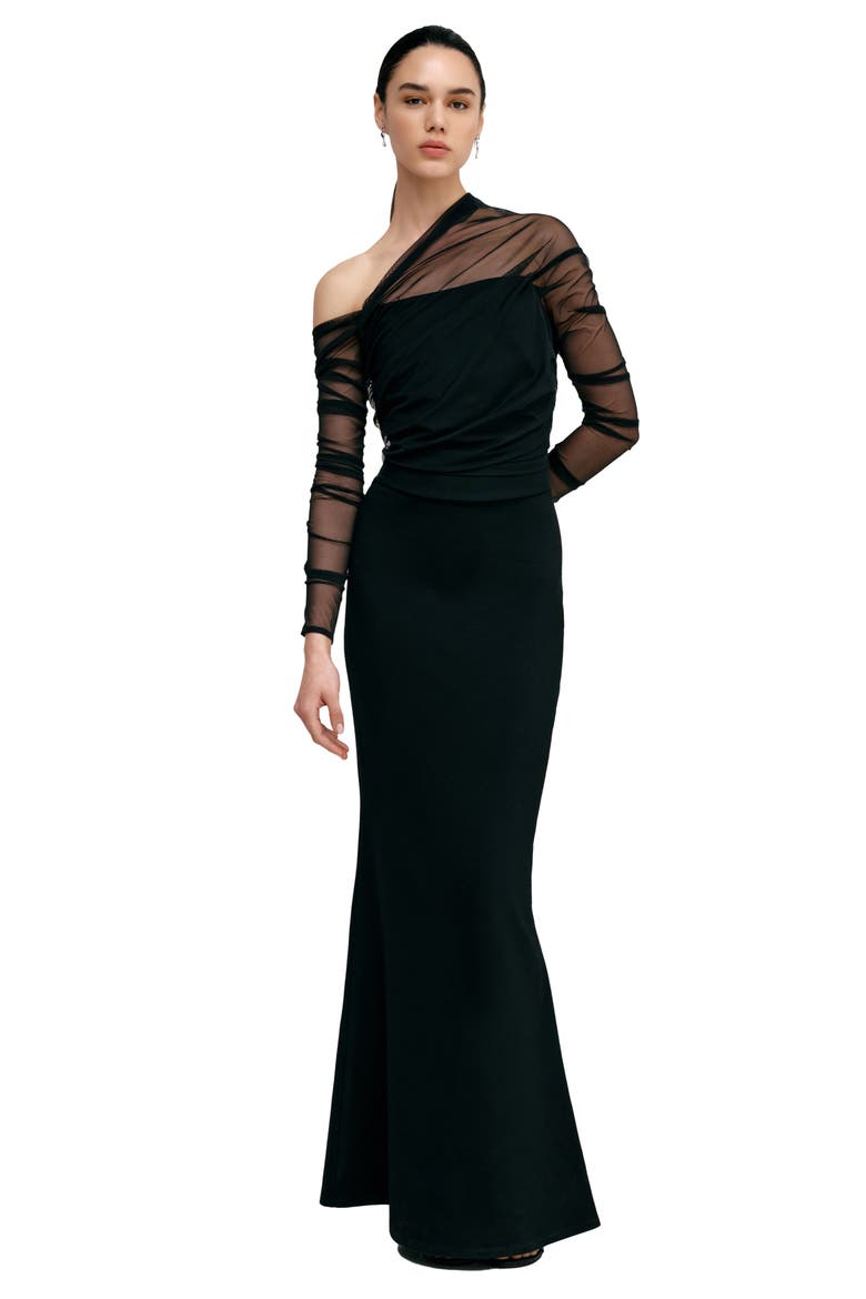 Monroe Long Sleeve Mermaid Gown, Alternate, color, BLACK