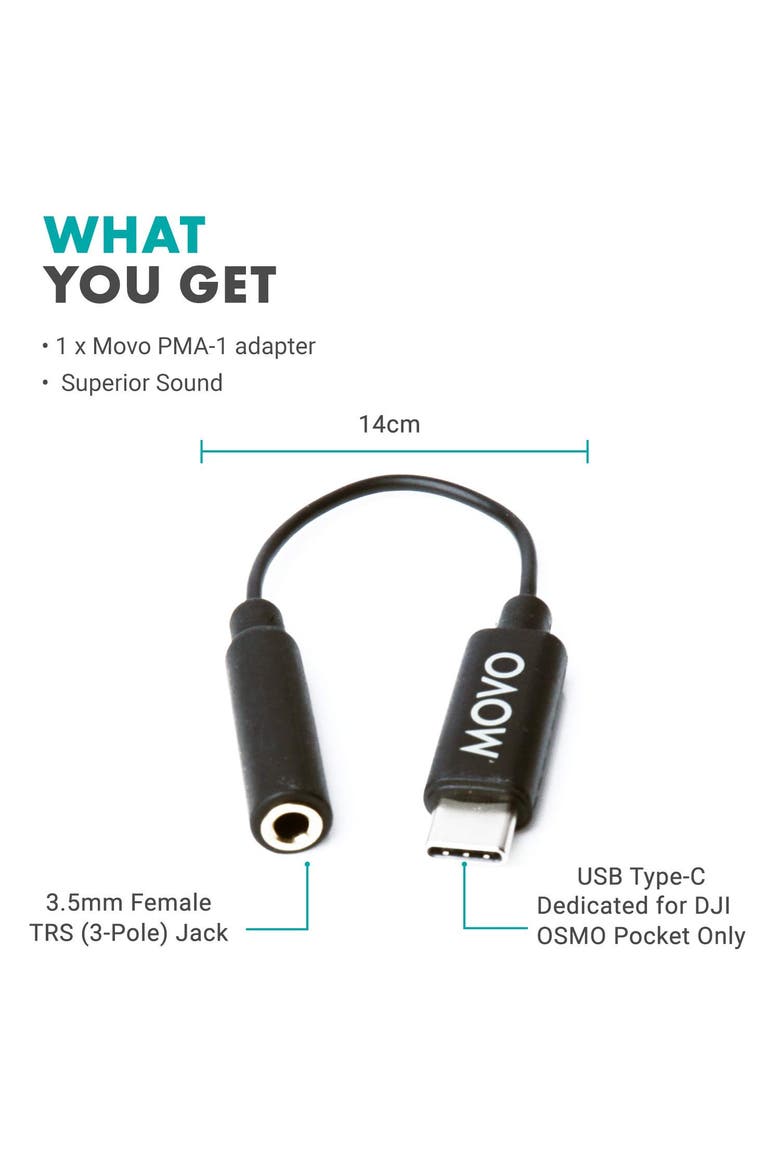 PMA-1 Female 3.5mm TRS Microphone Audio Adapter Cable Compatible with The DJI OSMO Pocket, Alternate, color, Black