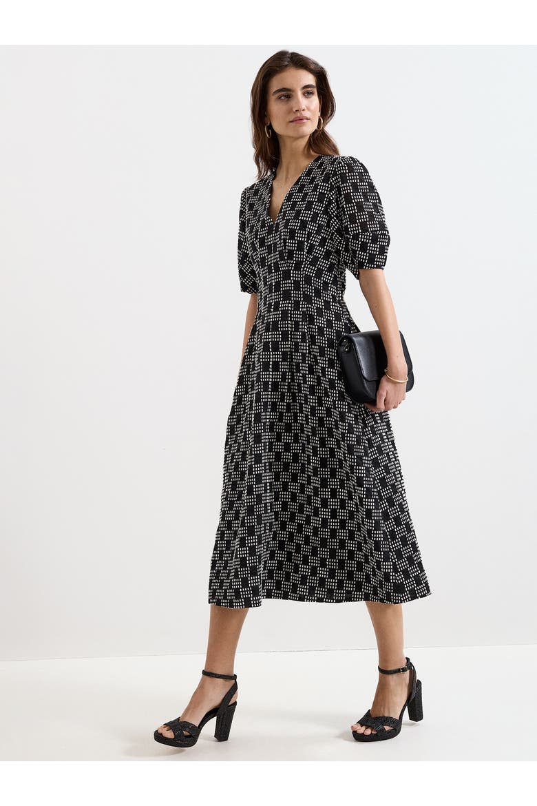 Yasmine V-Neck Printed A-Line Dress, Main, color, Black/Ivory