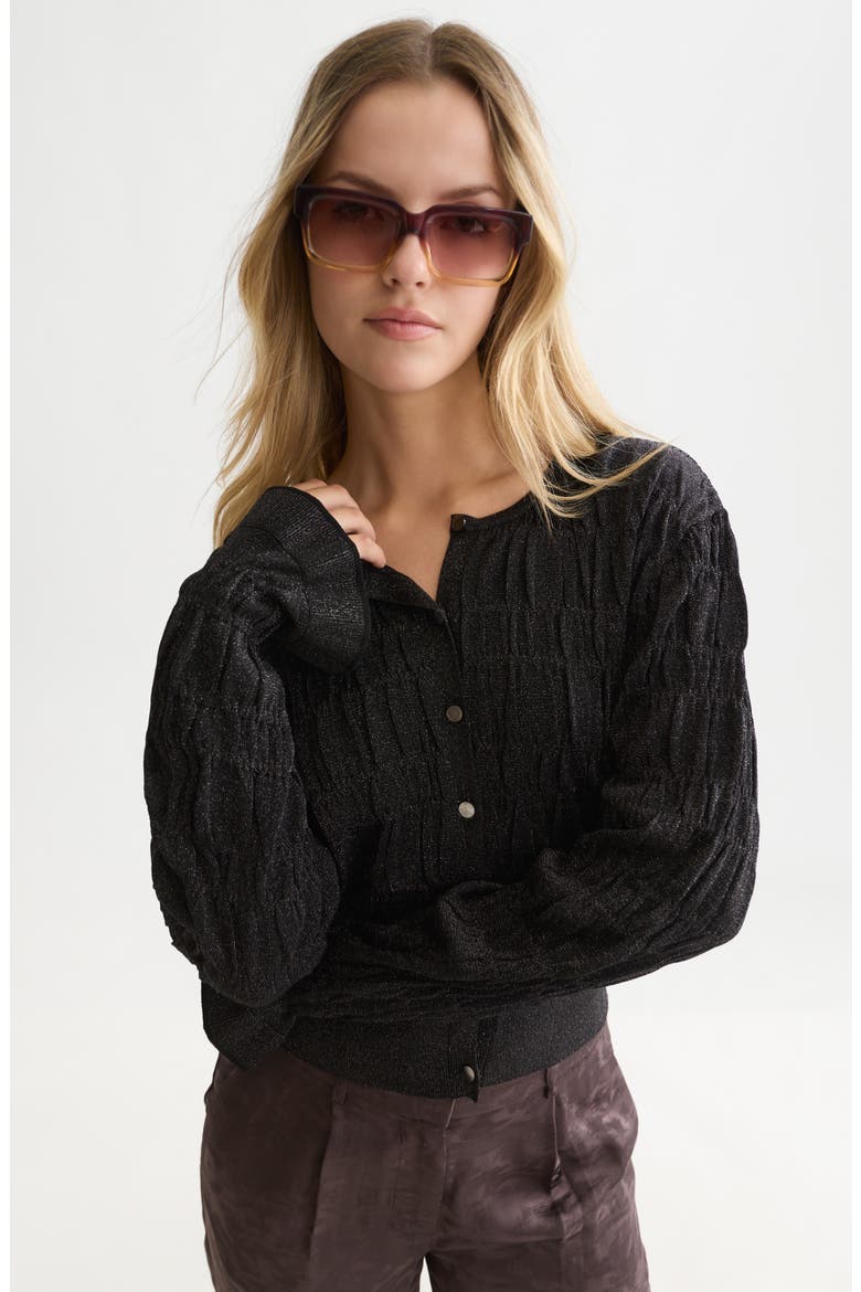 Smock Stitch Crewneck Cardigan, Alternate, color, METEORITE