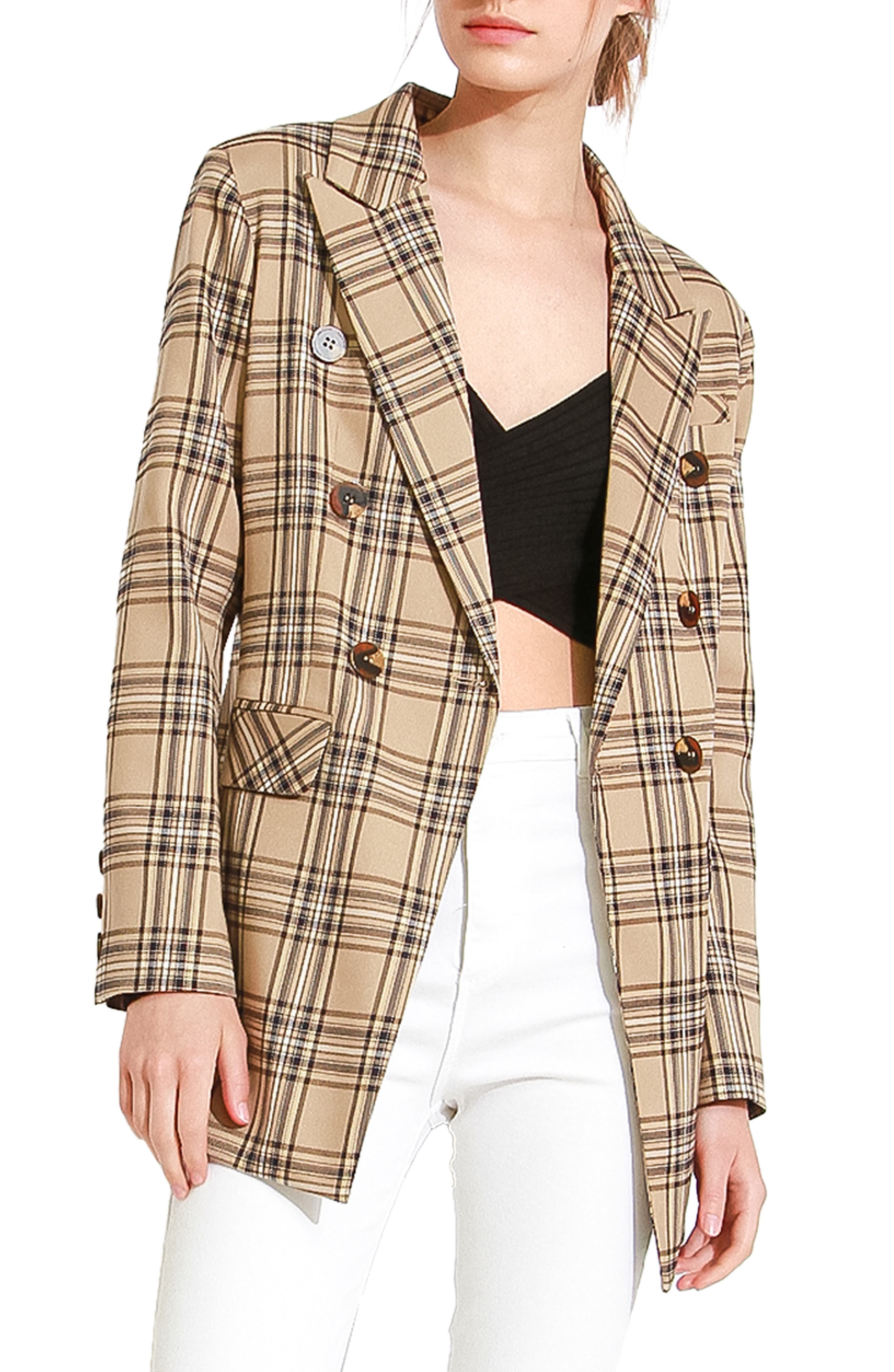 Belle & Bloom Too Cool for Work Plaid Double Breasted Blazer