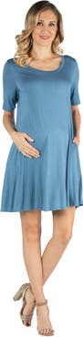 24seven Comfort Apparel Maternity Soft Flare T-Shirt Dress with Pocket Detail