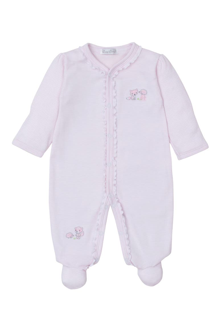 Embroidered Stripe Ruffle Pima Cotton Footie, Main, color, PINK
