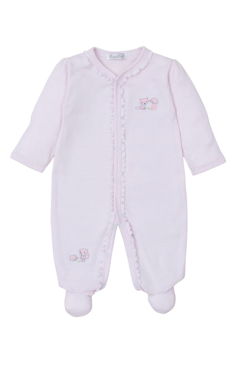Kissy Kissy Embroidered Stripe Ruffle Pima Cotton Footie, Main, color,