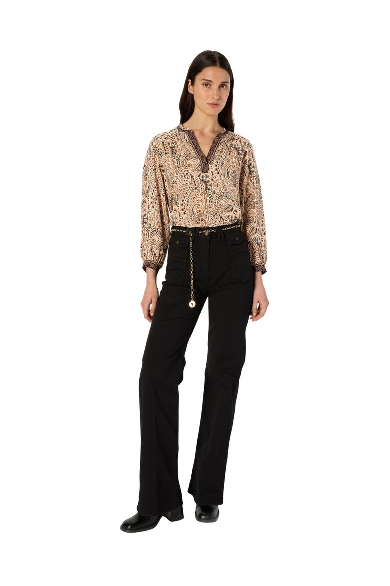 Amaya Paisley Print V Neck Blouse, Alternate, color, Natural