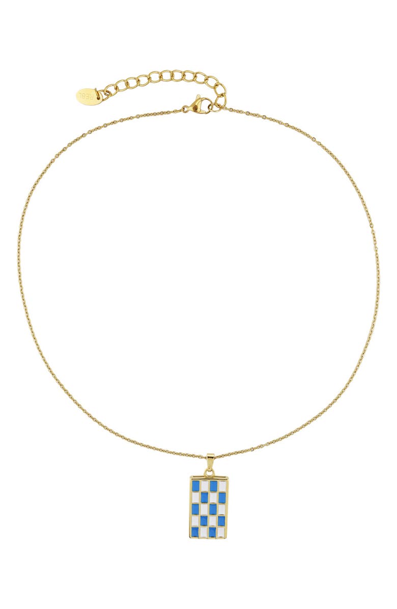 REBL Blue & White Enamel Checker Necklace, Main, color, Blue And White