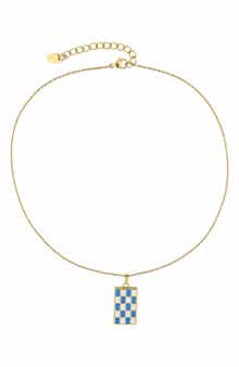 REBL Blue & White Enamel Checker Necklace