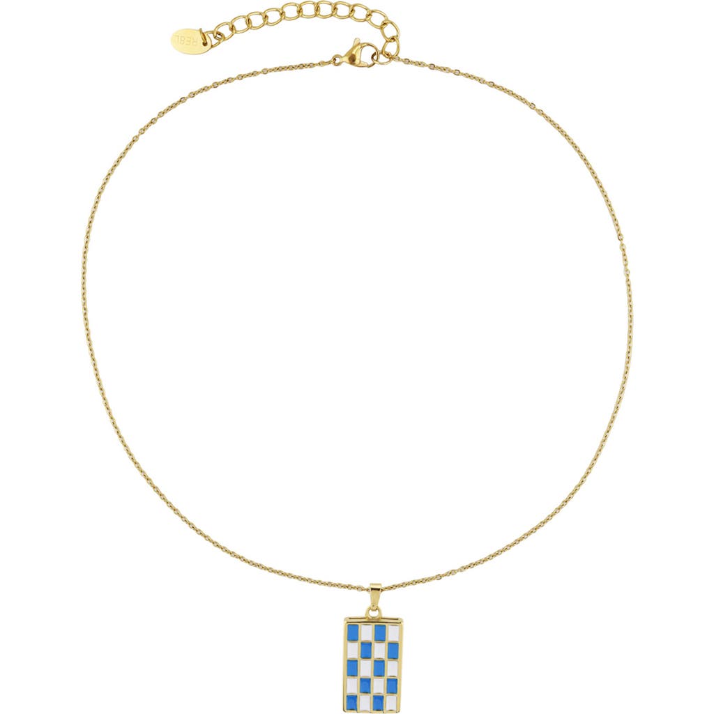 Rebl Gender Inclusive Checkered Pendant Necklace In Blue And White