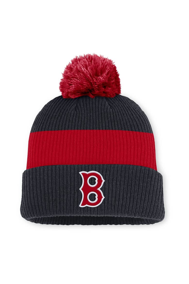 Men's Nike Navy/Red Boston Red Sox Cooperstown Collection Peak Standard Cuffed Knit Hat with Pom, Main, color, Navy