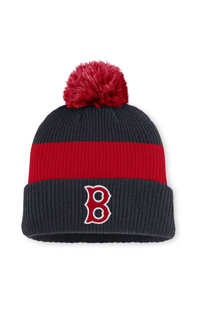 Nike Men's Nike Navy/Red Boston Red Sox Cooperstown Collection Peak Standard Cuffed Knit Hat with Pom, Main, color, Navy