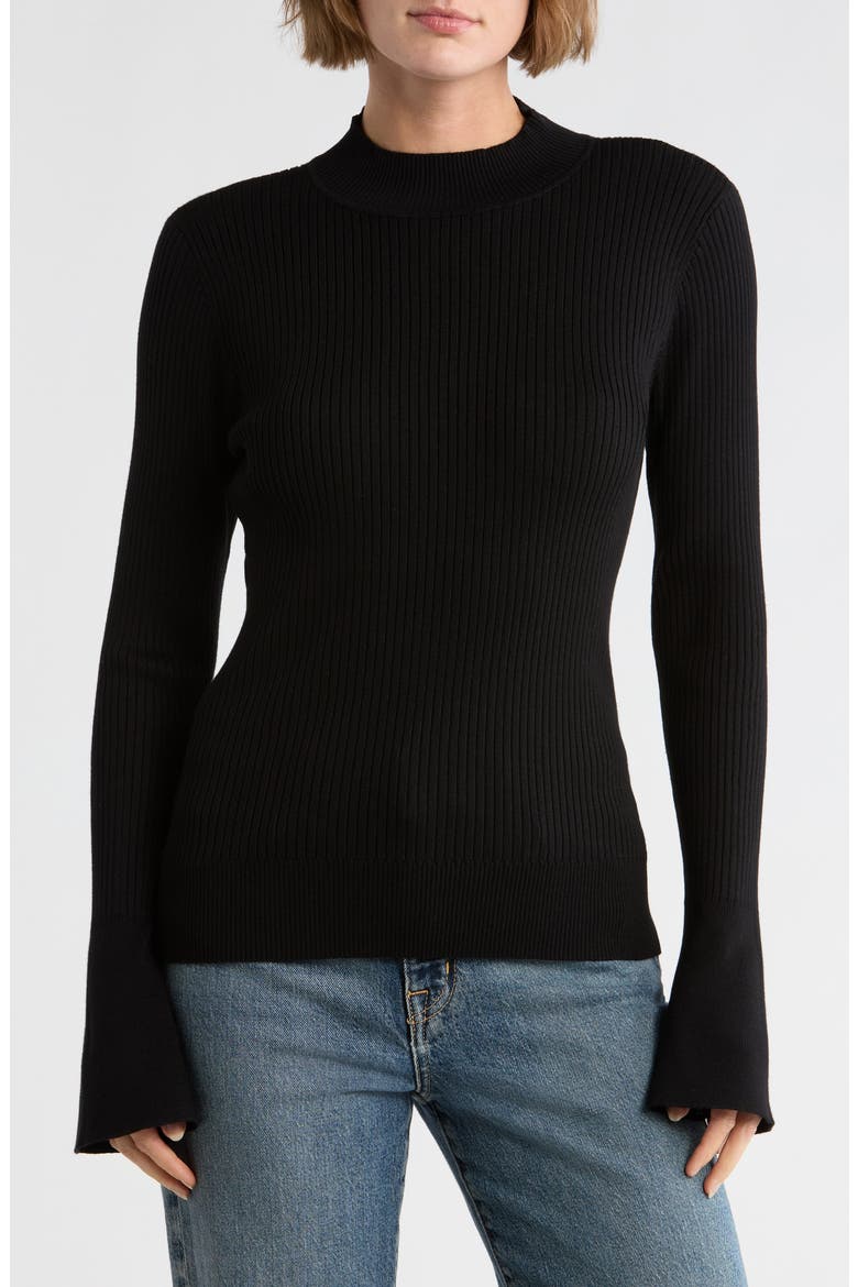 Mock Neck Bell Sleeve Sweater, Main, color, BLACK