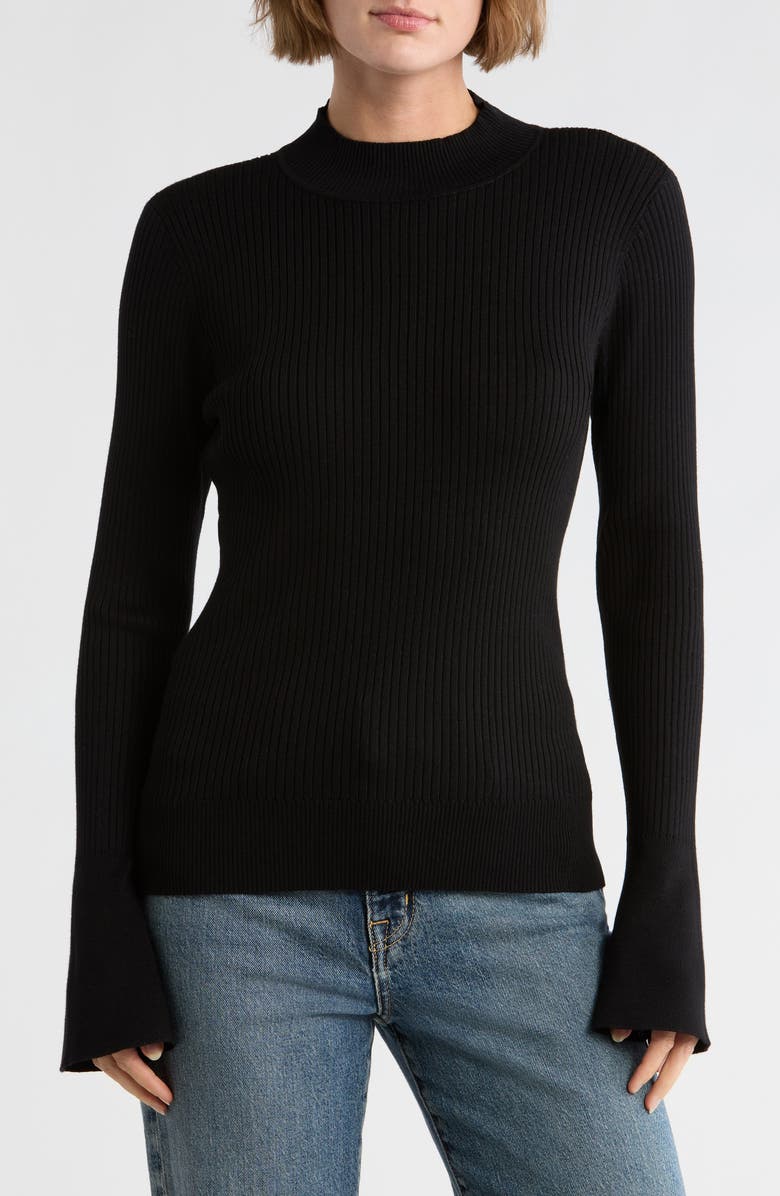 DKNY Mock Neck Bell Sleeve Sweater, Main, color, Black