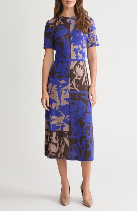 Floral Colorblock Knit Midi Dress
