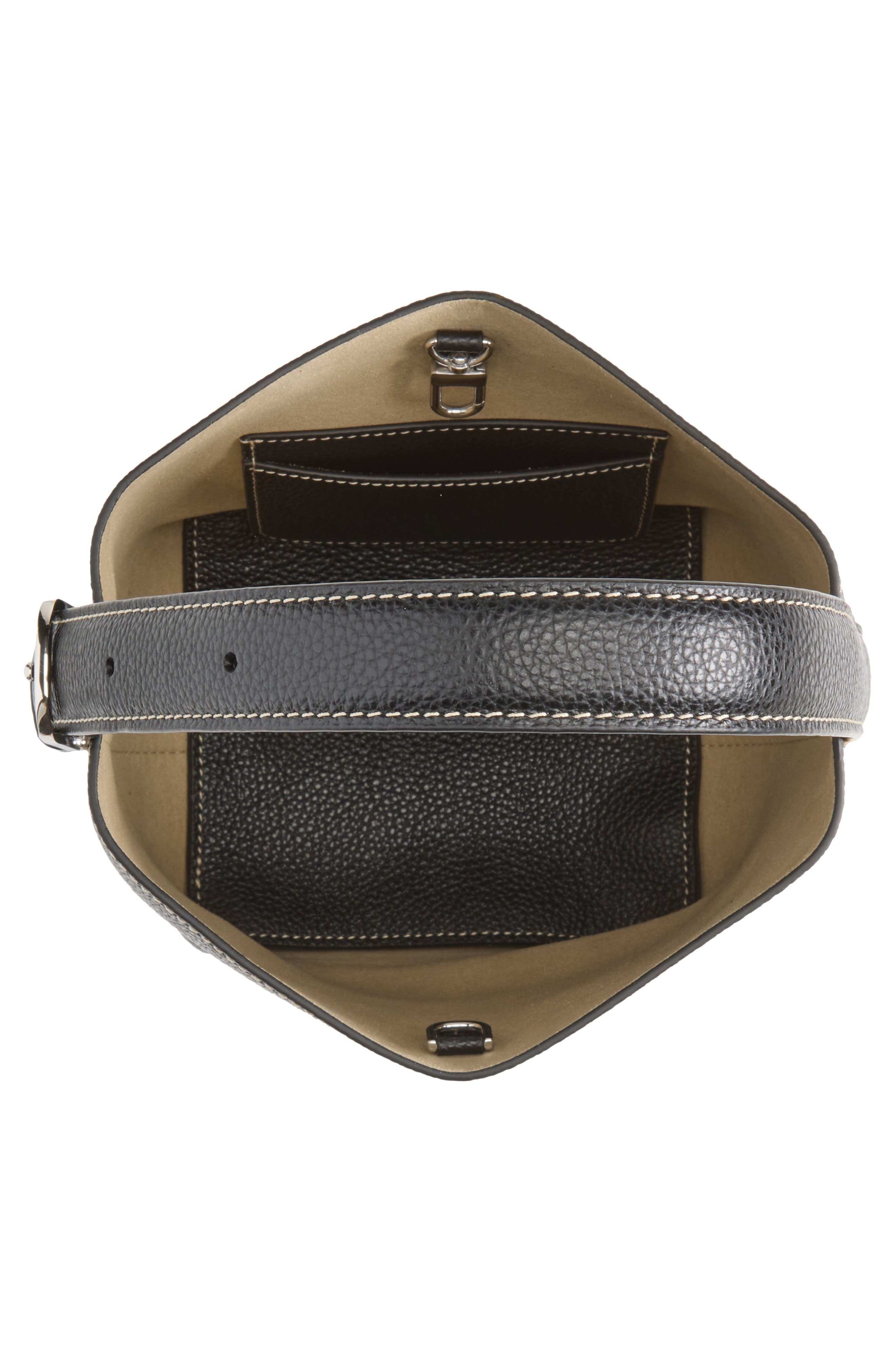 Petite Belted Grained Leather Tote, Alternate, color, BLACK