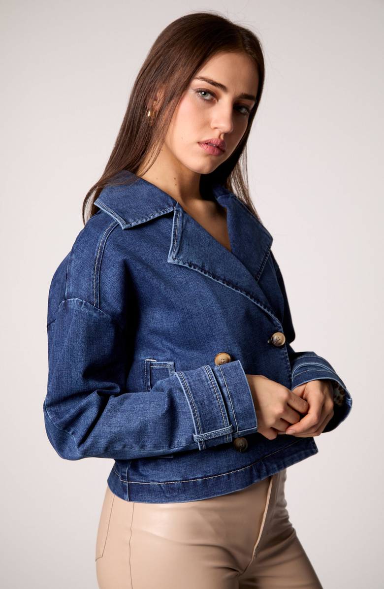 BLUE REVIVAL Lana Cropped Trench Coat, Alternate, color, Lisbon