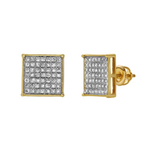 Onyx 10K Yellow Gold Cluster Diamond Unisex Earrings - 0.35 Cts