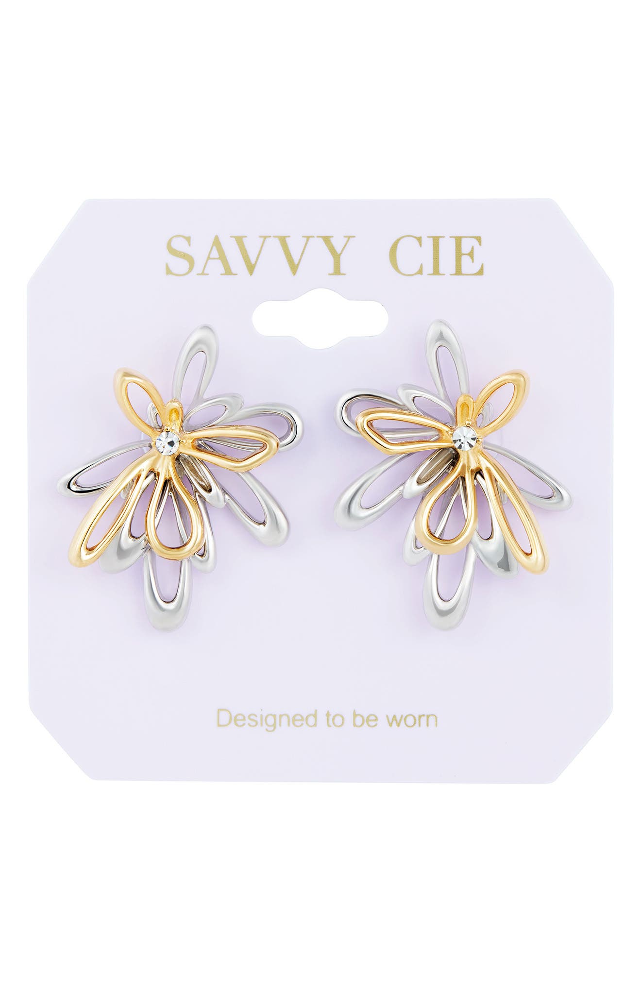 Two Tone Flower Stud Earrings