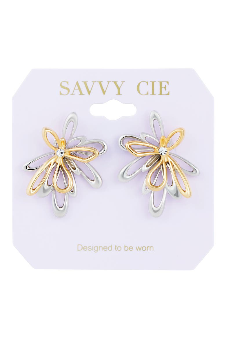 Two Tone Flower Stud Earrings, Main, color, TWO TONE