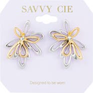 SAVVY CIE JEWELS Two Tone Flower Stud Earrings