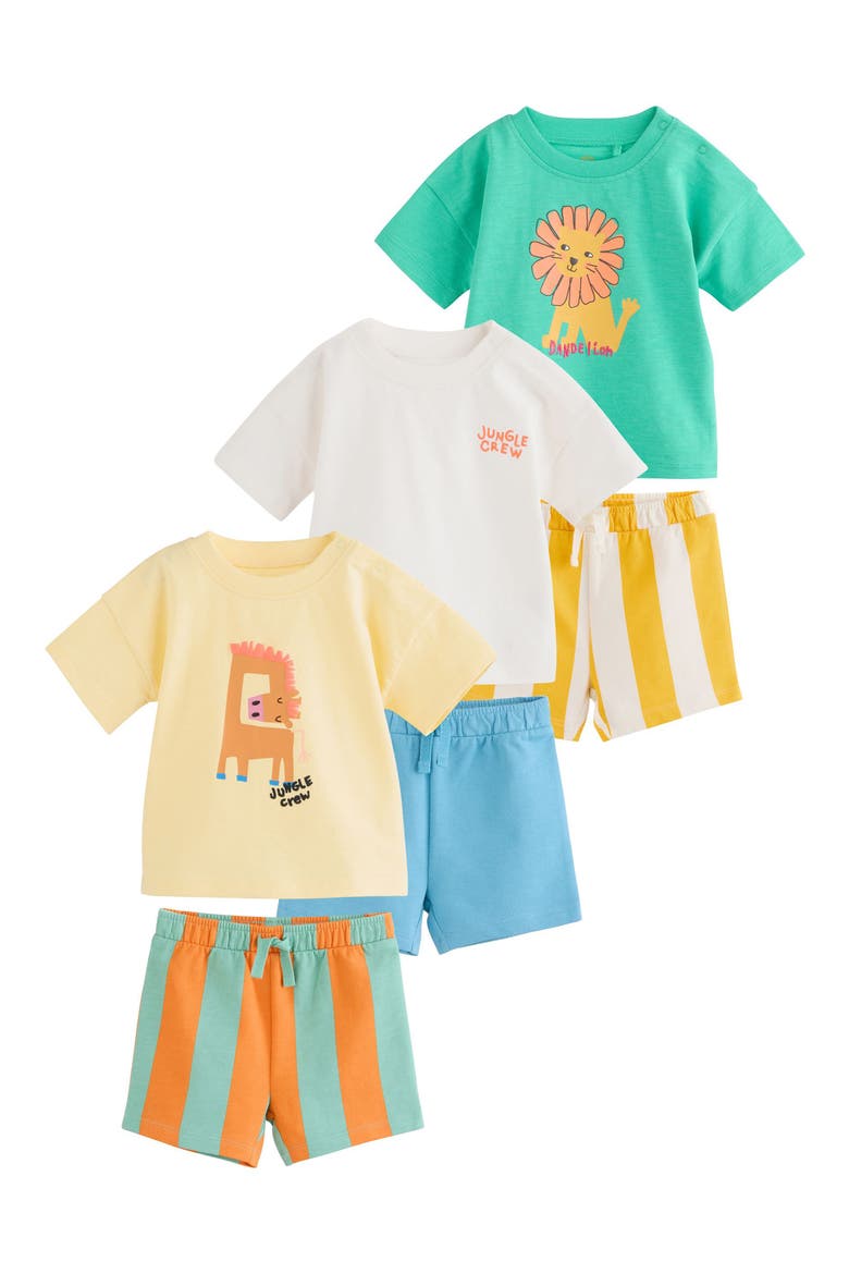 6-Pack Bright Graphic T-Shirts & Assorted Shorts Set, Main, color, GREEN
