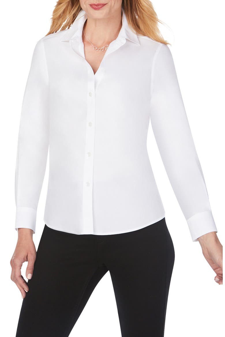 Shaped Fit Button-Up Shirt, Main, color, WHITE